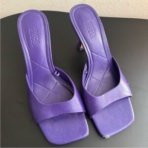 Zara Purple Square-Toe Slip-On Heels